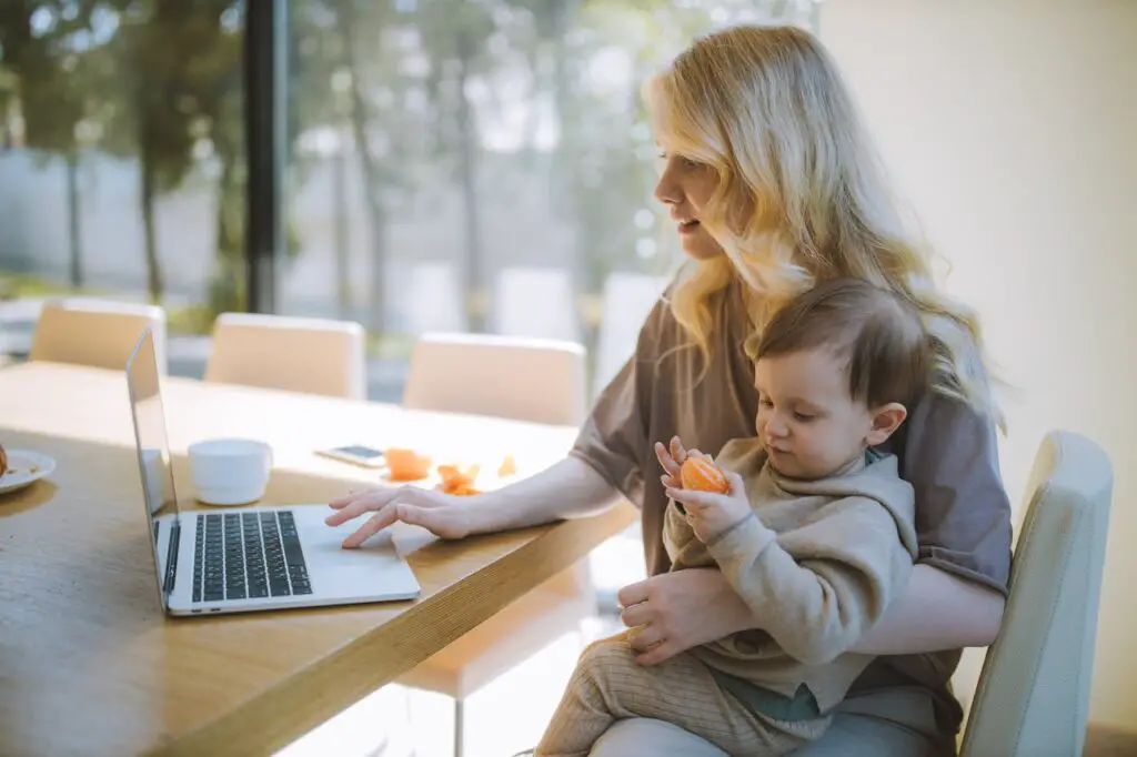 A working mother with her toddler